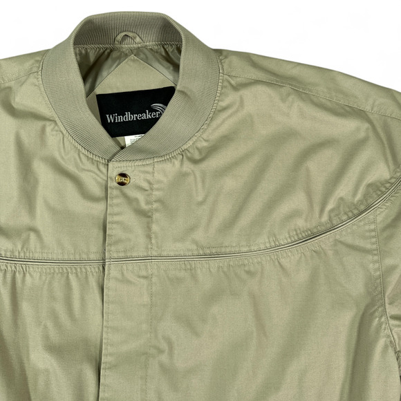Vintage Windbreaker Jacket Adult XXL 2XL Brown Khaki Tan Piping Zip Buttons 90s - Picture 2 of 9